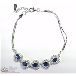 37) STERLING SILVER BLUE SAPPHIRE & CZ BRACELET