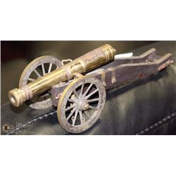 VINTAGE BRASS & WOOD CANON MODEL 11” LONG
