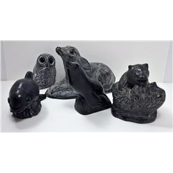 #6 - LOT OF 5 WOLF ORIGINAL SOAPSTONE SCULPTURES