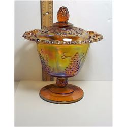 #22 - VINTAGE CARNIVAL GLASS COVERED CANDY DISH