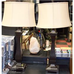 TWO MATCHING WOOD HEAVY TABLE LAMPS
