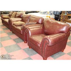 3 PC SOLID LEATHER SOFA, LOVE SEAT, AND CHAIR SET
