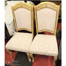 PAIR OF WOOD NAILHEAD AND FABRIC SIDECHAIRS