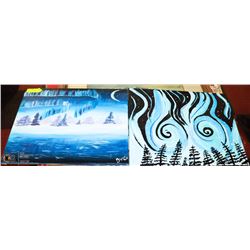 SET OF 2 CANVAS NORTHERN LIGHTS PRINTS 16X20.
