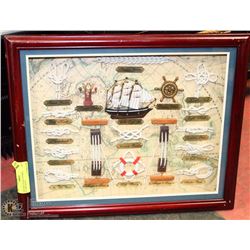 VINTAGE GLASS COVERED DISPLAY OF SHIP KNOTS