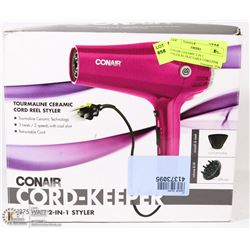CONAIR CERAMIC 2 IN 1 STYLER,RETRACTABLE CORD,PINK