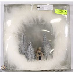 FAUX FUR CHRISTMAS  WREATH ,WHITE,16"DIA