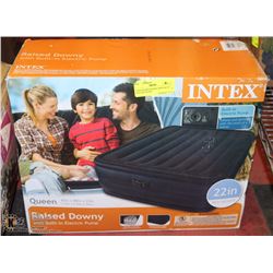 INTEX RAISED DOWNY WITH BUILT IN PUMP ,QUEEN