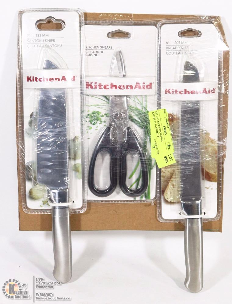 SET OF 3 NEW KITCHENAID KNIVES,7" SANTOKU,8"