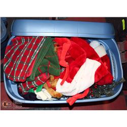 LARGE BIN WITH SMALL CHRISTMAS TREES & LIGHTS