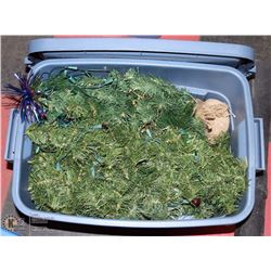 LARGE BIN WITH MISCELLANEOUS CHRISTMAS ITEMS