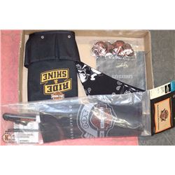FLAT OF NEW HARLEY DAVIDSON ITEMS.