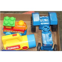 FLAT OF KIDS TOYS INCL MEGA BLOKS TRAIN,