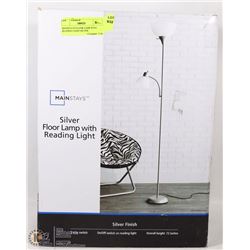 MAINSTAYS FLOOR LAMP WITH READING LIGHT,SILVER