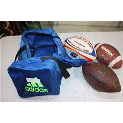 ADIDAS BAG WITH TWO FOOTBALLS AND RUGBY BALL