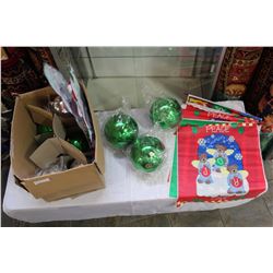 BOX OF LARGE CHRISTMAS TREE ORNAMENTS