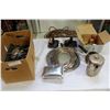 Image 1 : BOX OF SILVER PLATE SERVING PIECES AND METAL WARE
