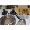 Image 2 : BOX OF SILVER PLATE SERVING PIECES AND METAL WARE