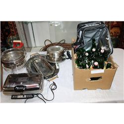 BOX OF METALWARE AND BOX OF BEER BOTTLES