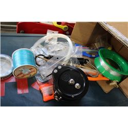 TRAY OF FISHING LINE REEL AND WEIGHTS