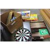 Image 1 : BOX OF BOARD GAMES AND DART BOARD