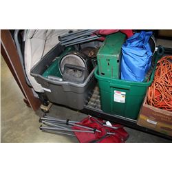 TWO TOTES OF CAMPING SUPPLIES HEATERS AND CAMPSTOVES