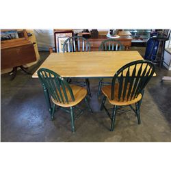 MAPLE AND GREEN DINING TABLE AND FOUR CHAIRS