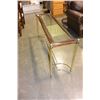Image 1 : BRASS AND WOOD GLASSTOP SOFA TABLE