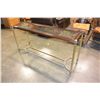 Image 2 : BRASS AND WOOD GLASSTOP SOFA TABLE