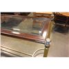 Image 3 : BRASS AND WOOD GLASSTOP SOFA TABLE