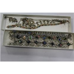 TWO TRAYS OF COLORED RHINESTONE JEWELLRY