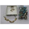 Image 2 : VINTAGE CORO STYLE CHOKER RINGS AND RUBY PENDANT AND BAG OF TURQUOISE JEWELLRY