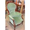 Image 1 : ANTIQUE CARVED UPOLSTERED BALLOON BACK MAHOGANY PARLOR CHAIR