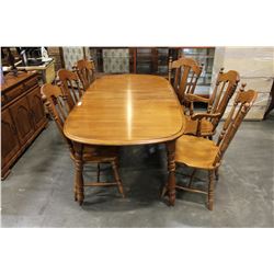 MAPLE DINING TABLE WITH 2 LEAFS AND SIX CHAIRS