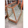 Image 2 : ANTIQUE METAL PAWFOOT SLANT FRONT OAK FRAMED DISPLAY WITH 2 GLASS SHELVES, GREAT ORIGINAL CONDITION