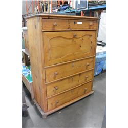 ANTIQUE PINE 4 DRAWER CHEST OF DRAWERS WITH DROP DOWN CENTER