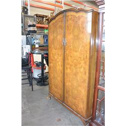 ANTIQUE BURLED WALNUT TWO DOOR WARDROBE