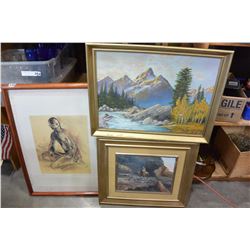 2 OIL PAINTINGS AND FRAMED LEP PRINT