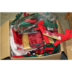 BOX OF CHRISTMAS DECORATIONS AND HEADBANDS