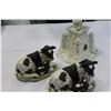 Image 1 : CANDLE LITE TEAHOUSE CASTLE AND TWO POTTERY COW FIGURES