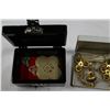 Image 2 : EASTERN JEWELLRY BOX WITH CONTENTS AND GOLD TONE EASTERN JEWELLRY