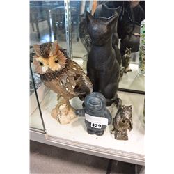 POTTERY CAT AND ESKIMO AND OWL AND SQUIRREL NUTCRACKERS