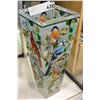 Image 1 : COLORED GLASS VASE BIRD IMAGERY