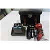Image 1 : POLAROID CAMERA WITH CASE AND VINTAGE FLASHLIGHTS AND PHONE LINE TESTOR