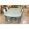 Image 2 : GREEN DINING TABLE WITH LEAF AND FOUR METAL CHAIRS