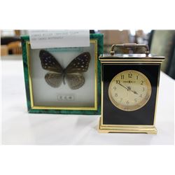 HOWARD MILLER CARRIAGE CLOCK AND CASED BUTTERFLY