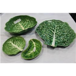 FOUR PIECES OF MAJOLICA BORDELLO LEAF PATTERN SERVING PIECES