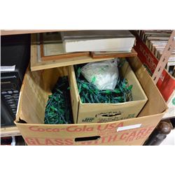 2 BOXES OF GREEN CHRISTMAS LIGHTS AND PICTURE FRAMES AND SCRAP BOOKS