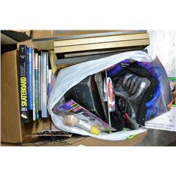 BOX OF BOOKS PICTURES AND MASKS AND MAKEUP