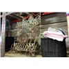 Image 1 : METAL MAGAZINE RACK, WICKER BASKET, LINENS AND METAL WARE